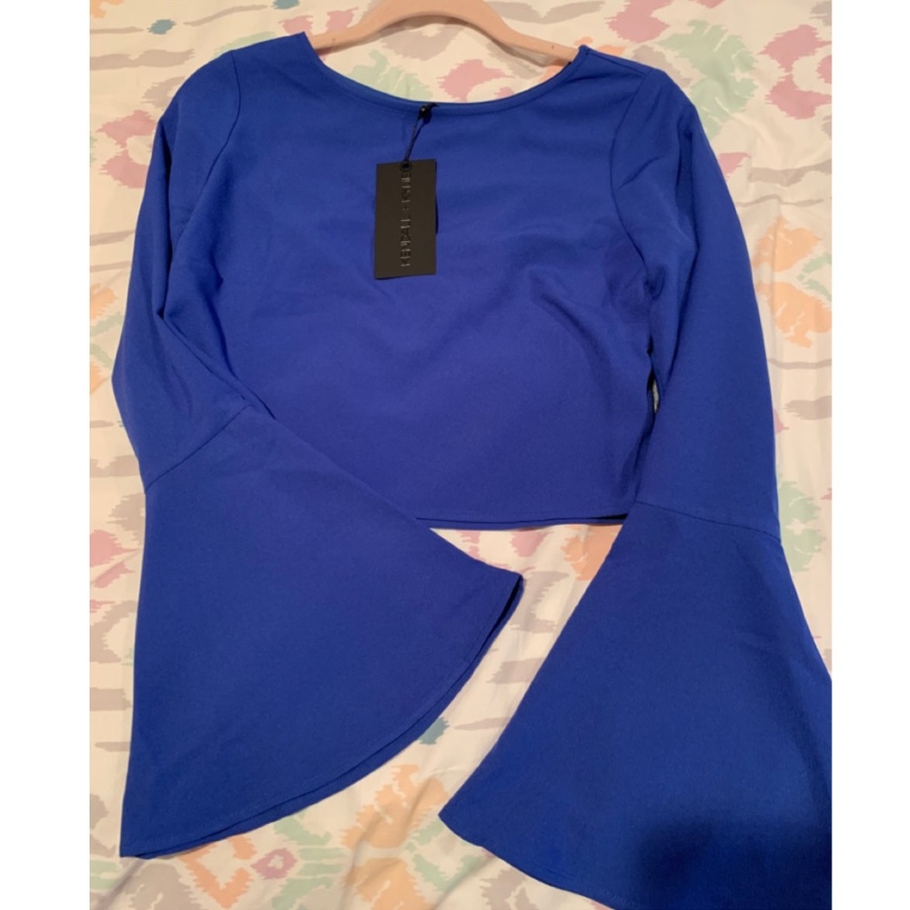 Kendall & Kylie Blue Long Sleeve Crop Top